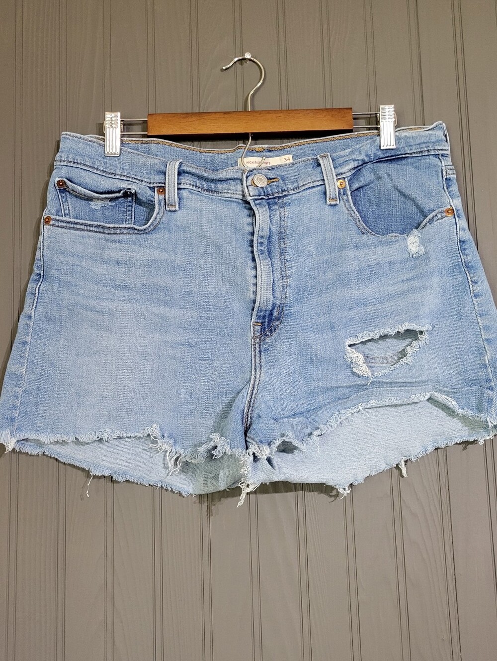 Levi's Denim Shorts Cut-Off High-Rise Distressed Light Wash Blue Women's 34